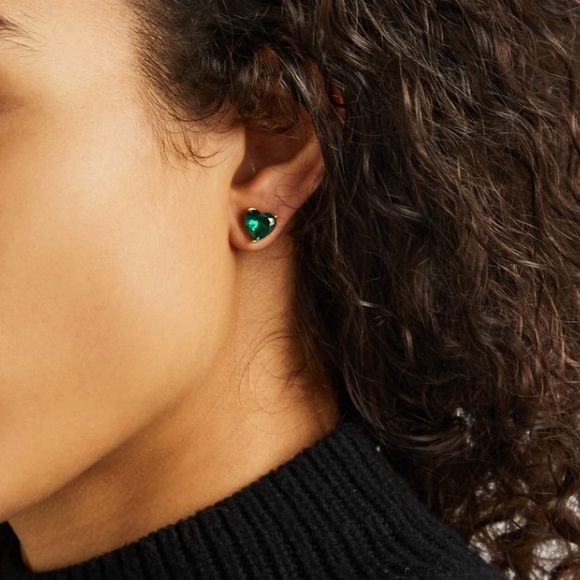 NEW Kate Spade My Love Emerald Green Heart Stud Earrings Goldtone SOLD OUT - Picture 2 of 14